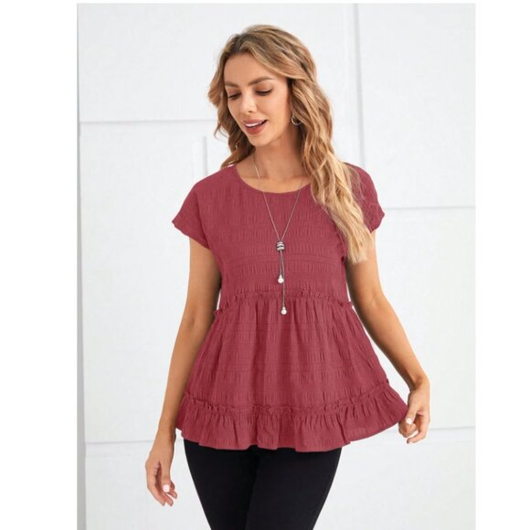 New EMERY ROSE size Large Women's Brick Mauve Ruffle Hem Texture Blouse - Picture 1 of 11